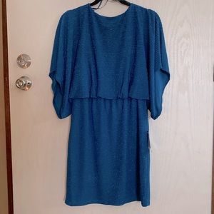 Brand New. Jessica Howard Teal Metallic Stripe 3/4 Dolman Sleeve Blouson Dress